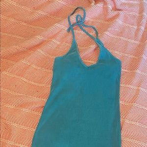 Turquoise cotton halter dress midi length